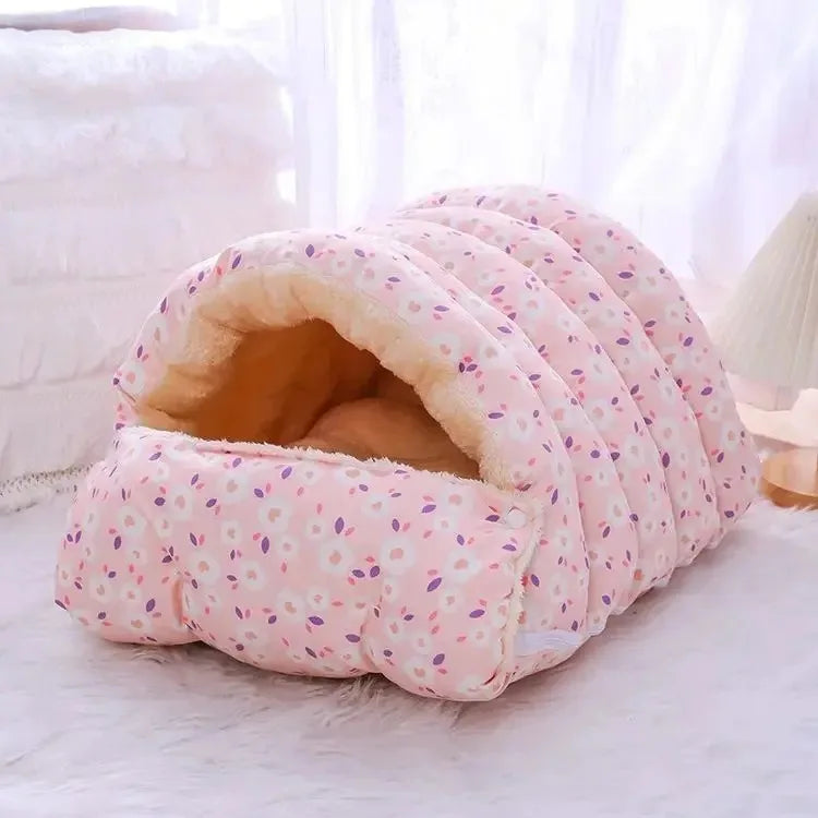 Warm Coral Fleece Cat Bed – Winter Pet Nest for Kittens & Small Dogs