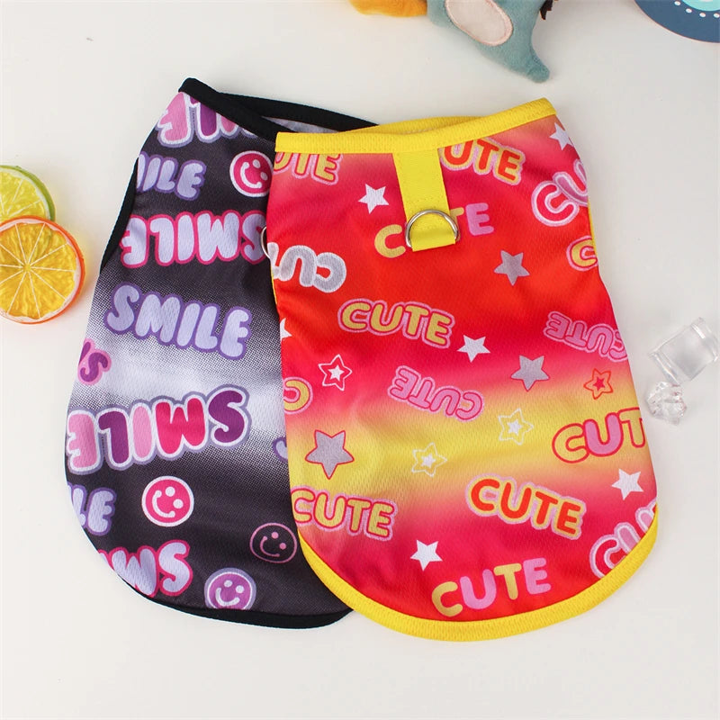 Cute Pet Dog Summer Vest – Smiling Face Print T-Shirt for Small Dogs (XS–XXL)