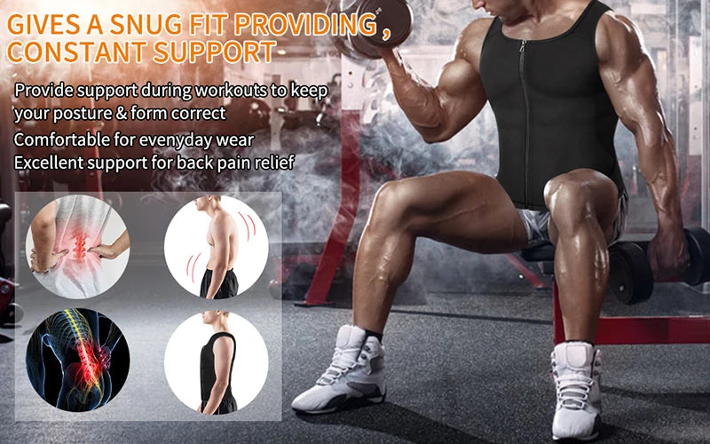 Men’s Sauna Sweat Vest – Heat-Trapping Slimming Body Shaper with Zipper | Compression Waist Trainer for Fitness & Weight Loss