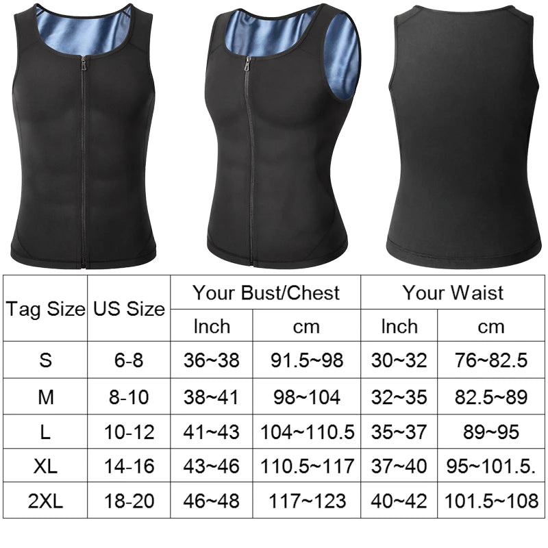 Men’s Sauna Sweat Vest – Heat-Trapping Slimming Body Shaper with Zipper | Compression Waist Trainer for Fitness & Weight Loss