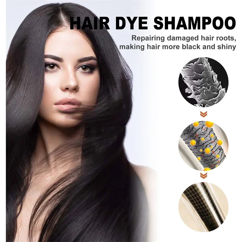 100ml Herbal Black Hair Dye Shampoo – 3-in-1 Instant Color, Cleanser & Conditioner