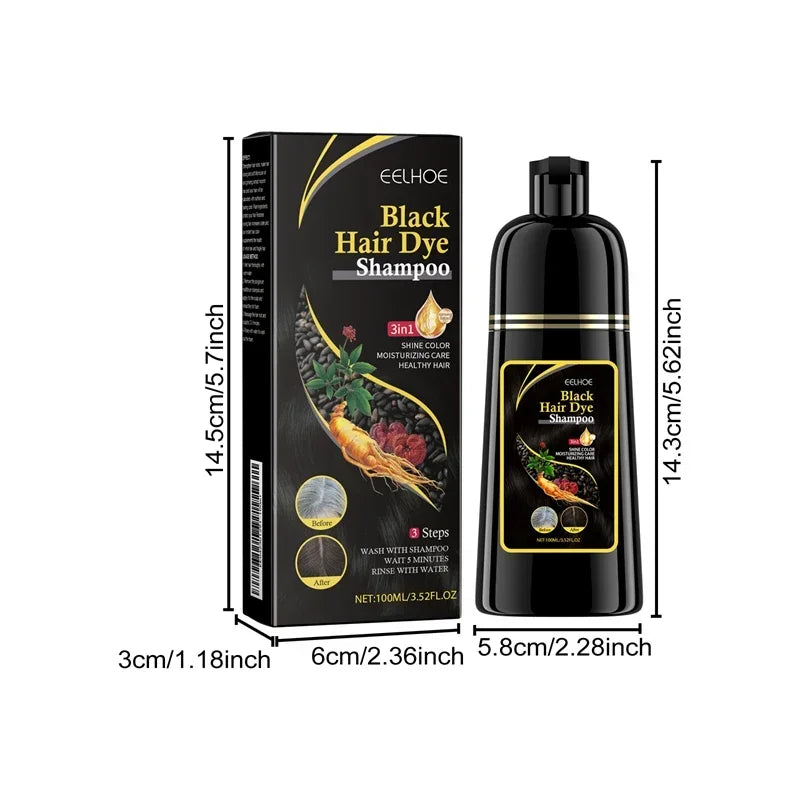 100ml Herbal Black Hair Dye Shampoo – 3-in-1 Instant Color, Cleanser & Conditioner