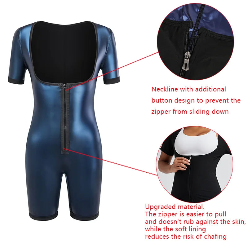 Women’s 3-in-1 Sauna Suit Full Body Shaper – Sweat Vest Waist Trainer with Sleeves & Shorts | Slimming Workout Bodysuit
