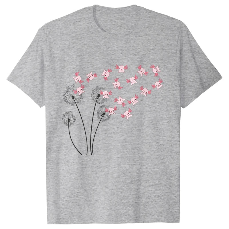 Dandelion Axolotl Flower T-Shirt – Whimsical Nature Meets Cute Charm