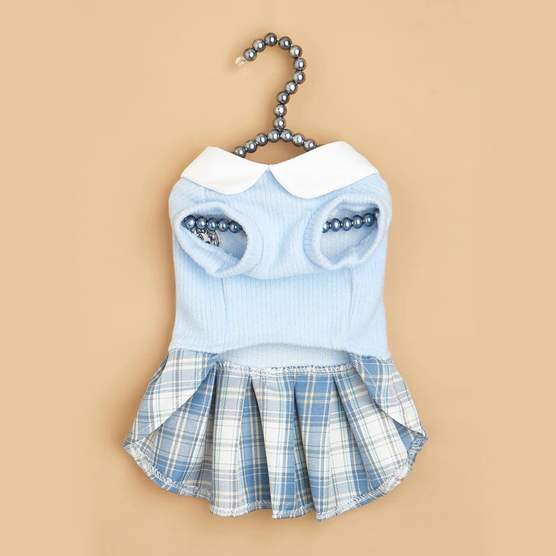 College Style Cute Pet Dress – Plaid Skirt for Small Dogs and Cats