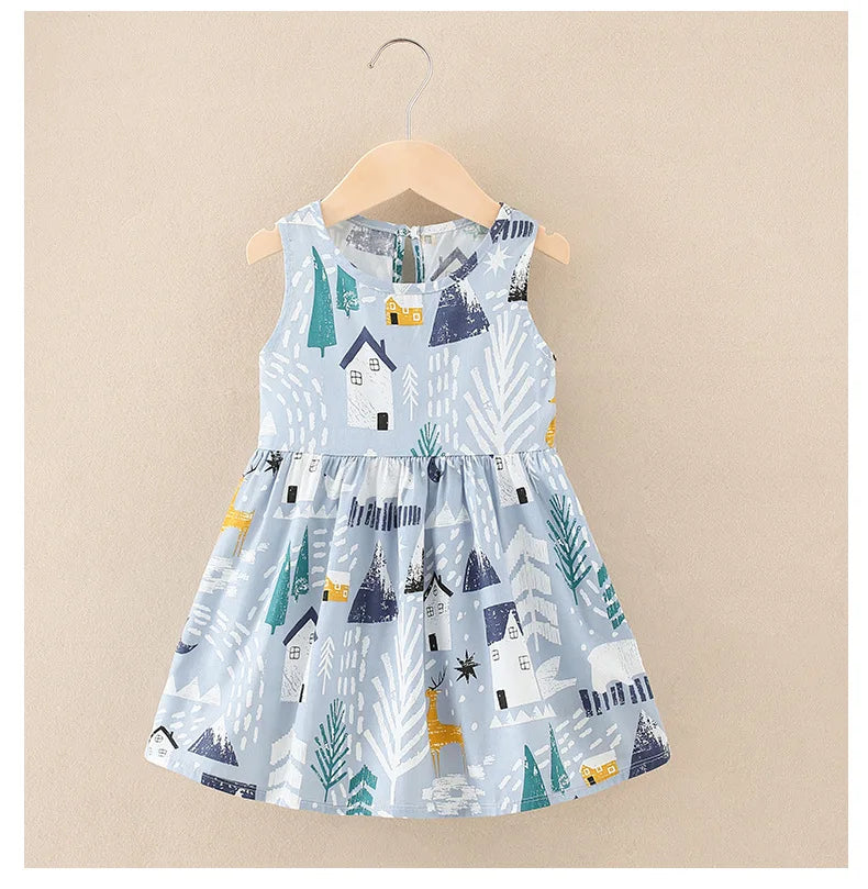 Cotton Cartoon Summer Dress for Girls – Sleeveless Princess Party Outfit