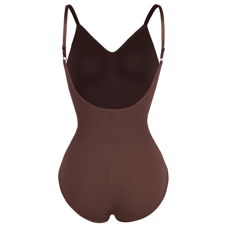 Low Back Bodysuit Shapewear for Women – Seamless Tummy Control Push-Up Body Shaper with Open Crotch & Adjustable Straps