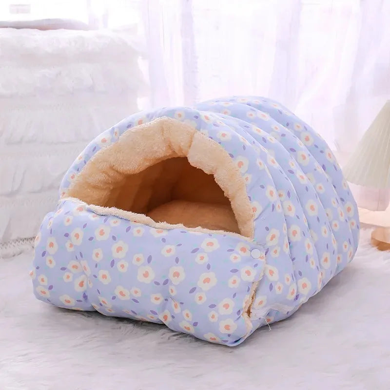 Warm Coral Fleece Cat Bed – Winter Pet Nest for Kittens & Small Dogs