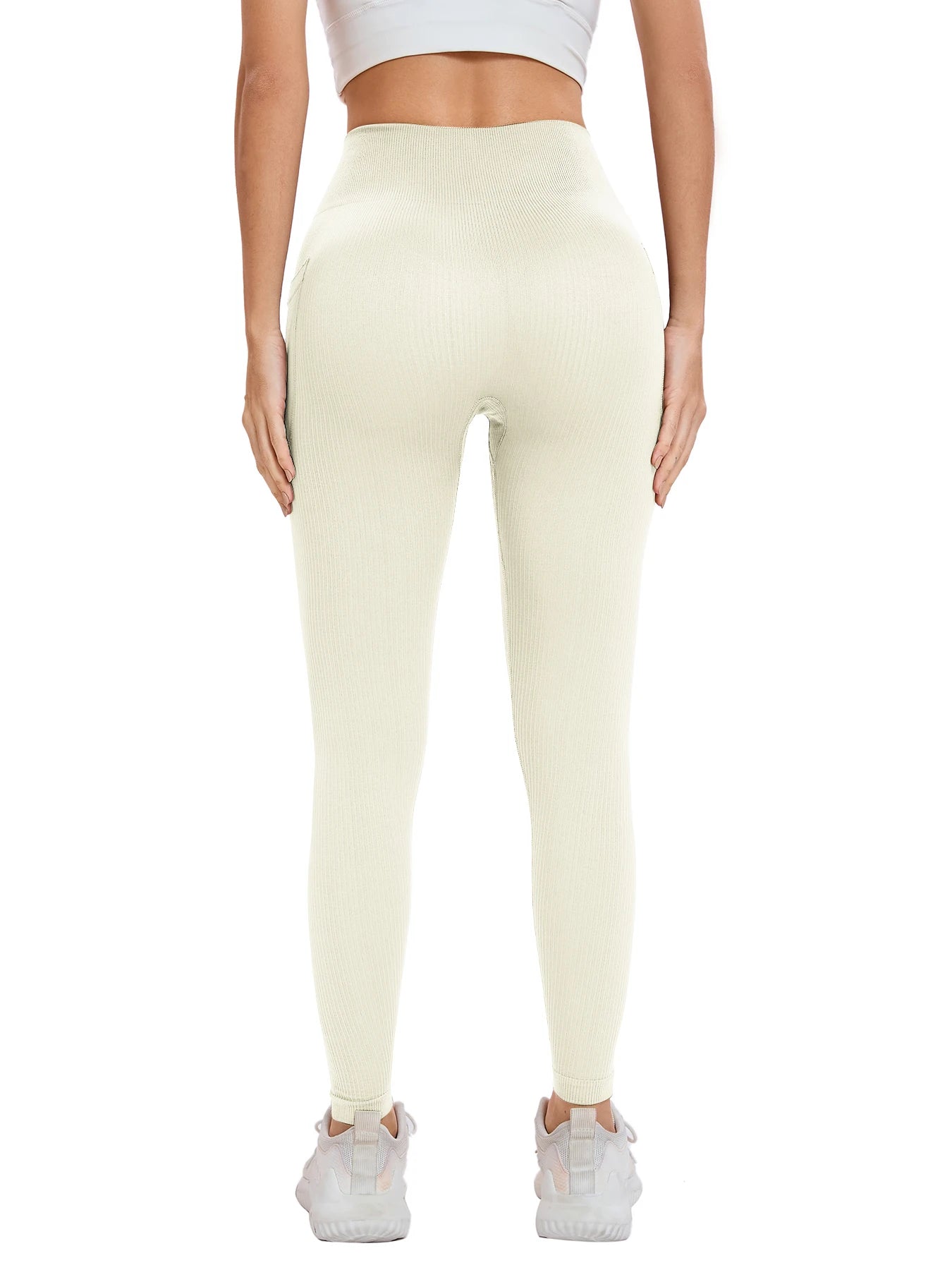 Women’s Seamless Threaded High-Waist Yoga Leggings – Ankle-Length Fitness Pants with Pockets | Stretch Knit Workout Wear