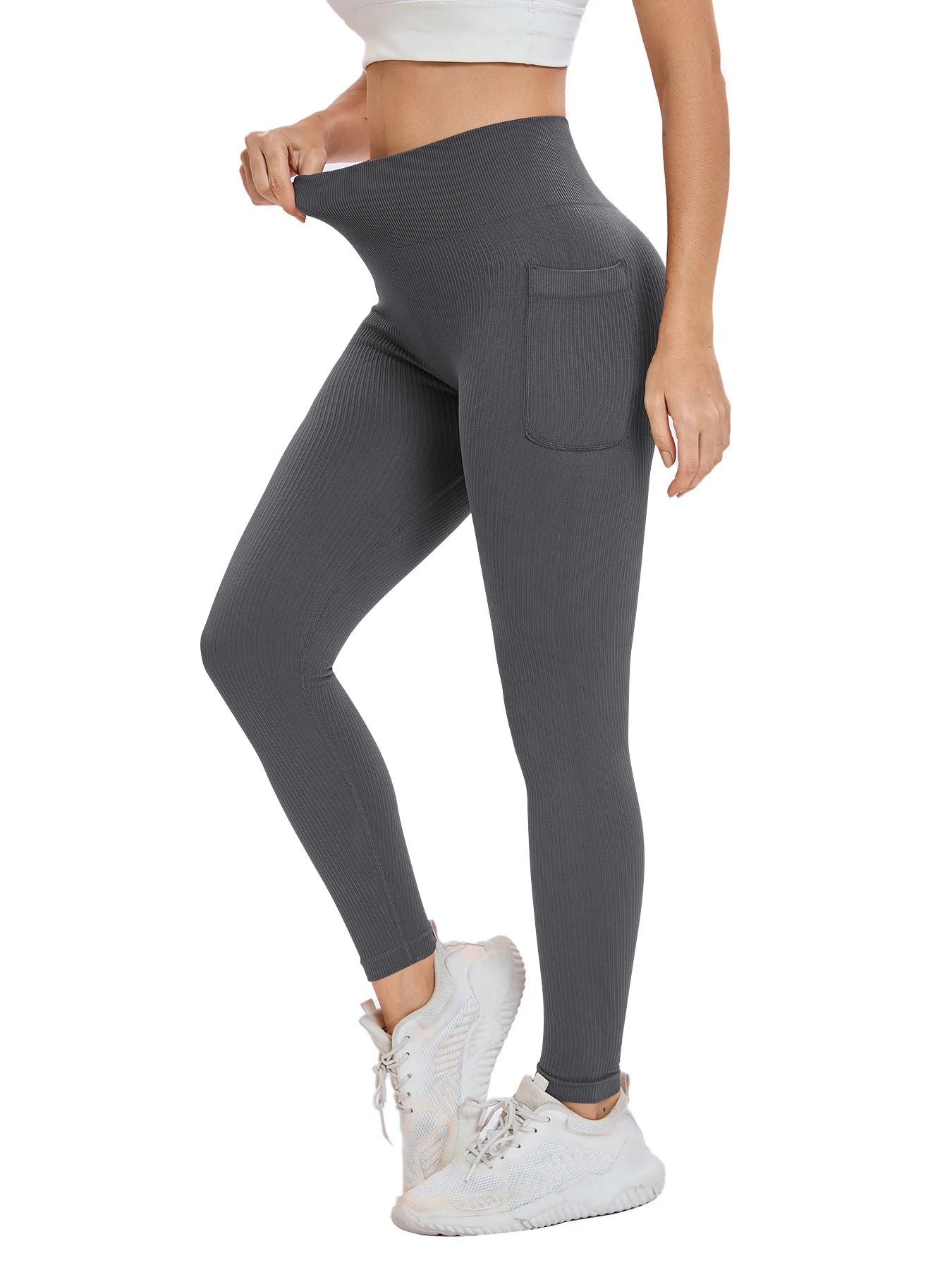 Women’s Seamless Threaded High-Waist Yoga Leggings – Ankle-Length Fitness Pants with Pockets | Stretch Knit Workout Wear
