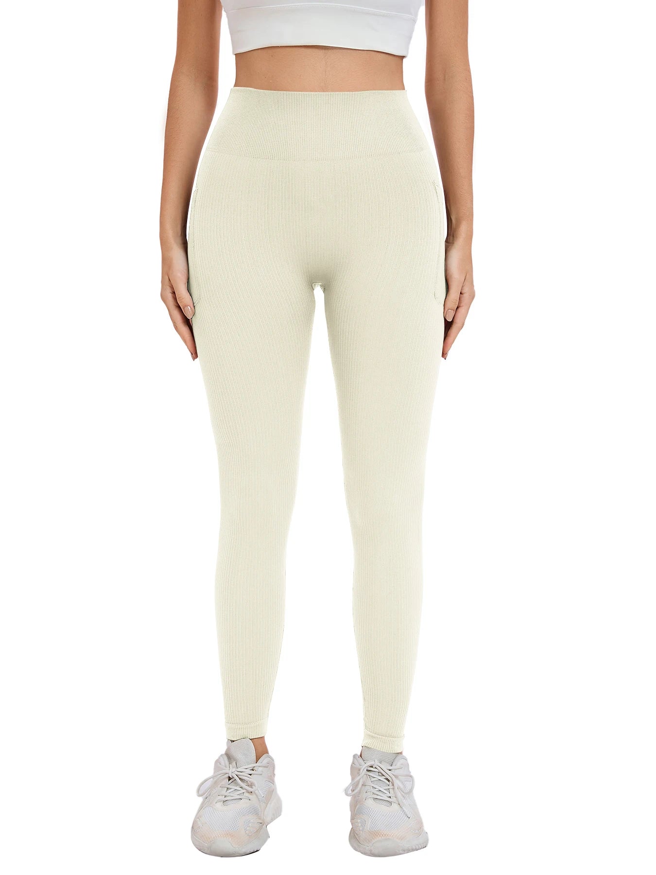 Women’s Seamless Threaded High-Waist Yoga Leggings – Ankle-Length Fitness Pants with Pockets | Stretch Knit Workout Wear