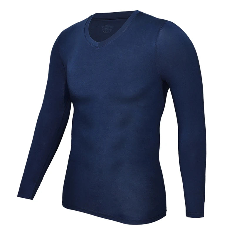 Men’s Long Sleeve V-Neck Compression Shirt – Slimming Body Shaper Undershirt for Tummy Control & Workout Support