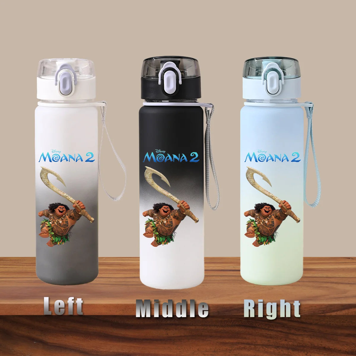 Disney Moana 2 Maui Kakamora Tia Animation Portable Plastic Gradient Outdoor Sport Water Bottle Child Gift Princess Fitness Run