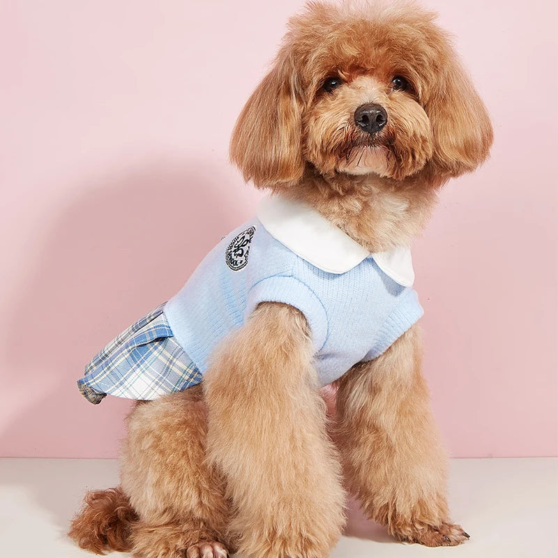 College Style Cute Pet Dress – Plaid Skirt for Small Dogs and Cats