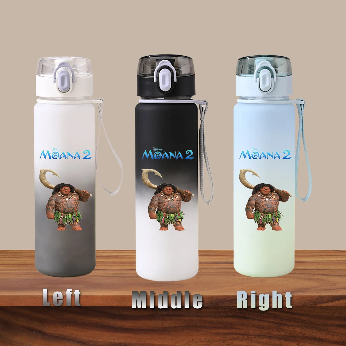 Disney Moana 2 Maui Kakamora Tia Animation Portable Plastic Gradient Outdoor Sport Water Bottle Child Gift Princess Fitness Run