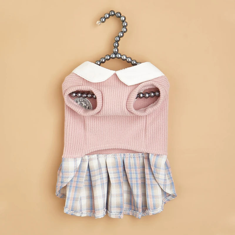 College Style Cute Pet Dress – Plaid Skirt for Small Dogs and Cats