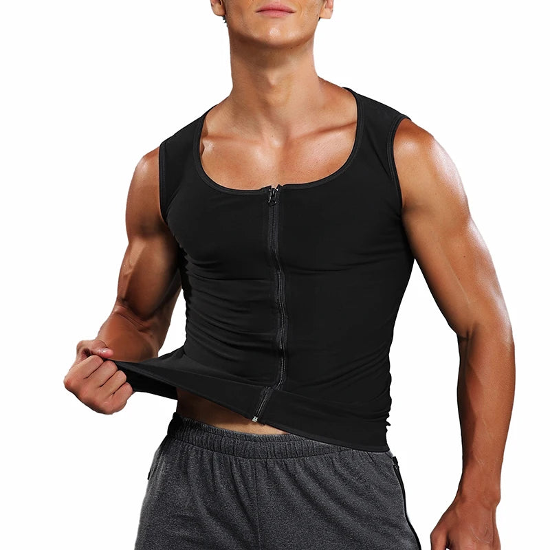 Men’s Sauna Sweat Vest – Heat-Trapping Slimming Body Shaper with Zipper | Compression Waist Trainer for Fitness & Weight Loss