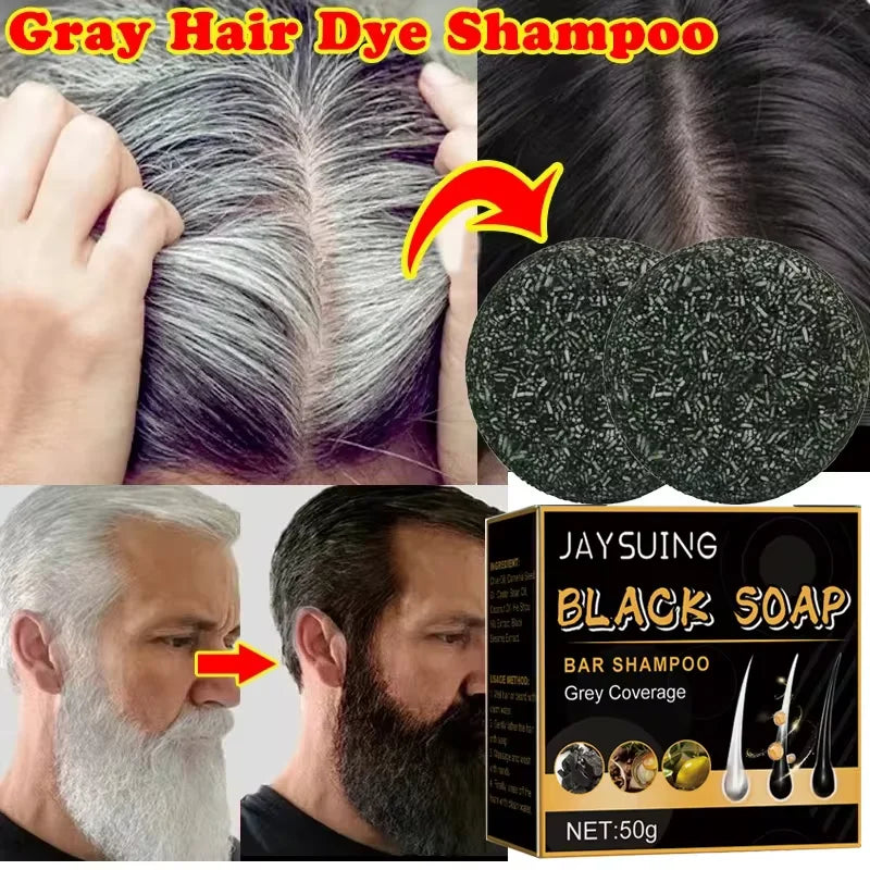 Natural Darkening Shampoo Bar – Restore Gray Hair & Beard to Black | Herbal Anti-Gray Hair Soap (50g)