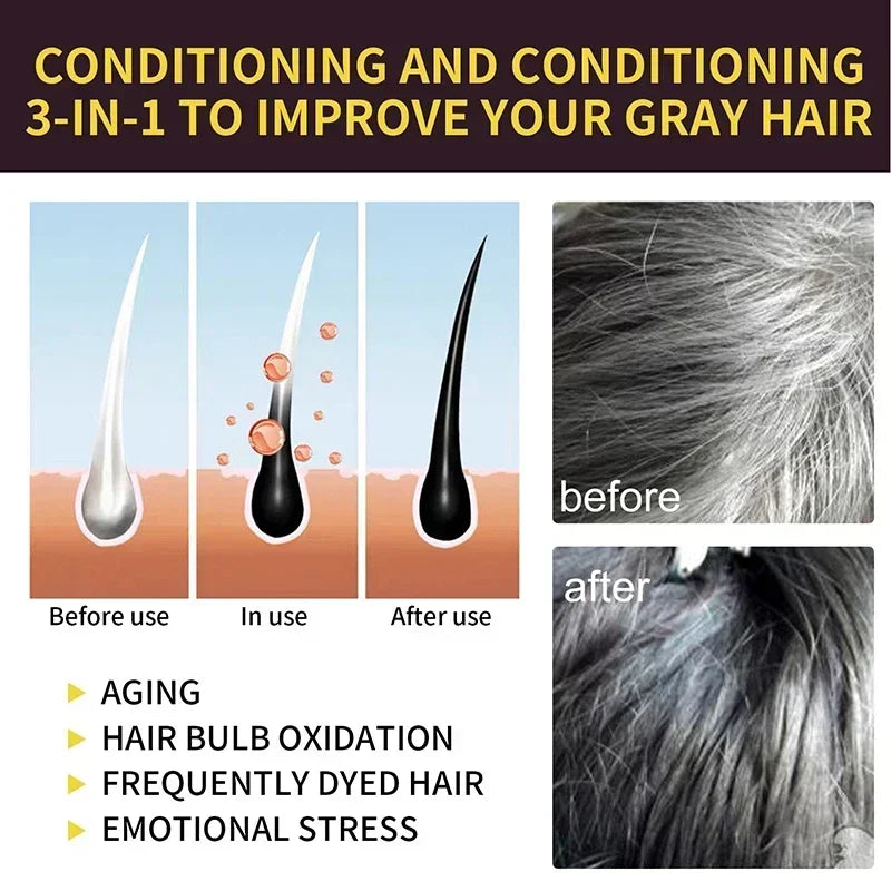 100ml Herbal Black Hair Dye Shampoo – 3-in-1 Instant Color, Cleanser & Conditioner