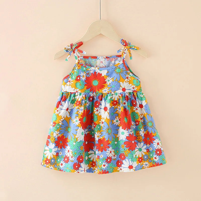 Summer Princess Floral Cotton Dress – Sleeveless Casual Dress for Girls