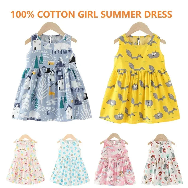 Cotton Cartoon Summer Dress for Girls – Sleeveless Princess Party Outfit