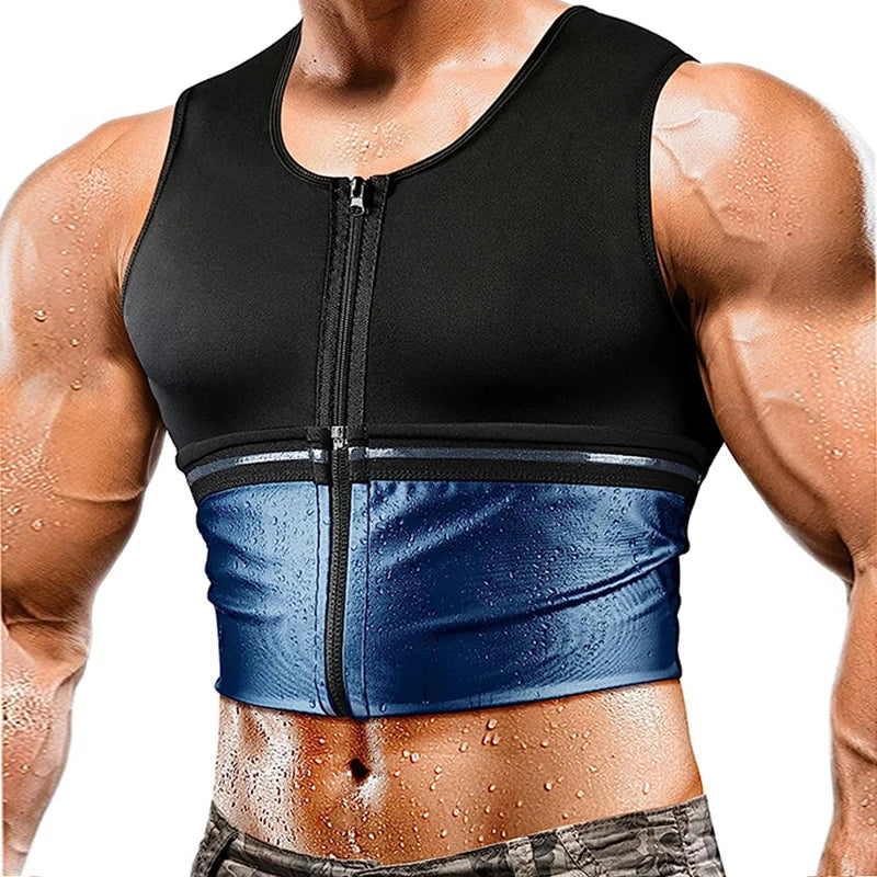 Men’s Sauna Sweat Vest – Heat-Trapping Slimming Body Shaper with Zipper | Compression Waist Trainer for Fitness & Weight Loss