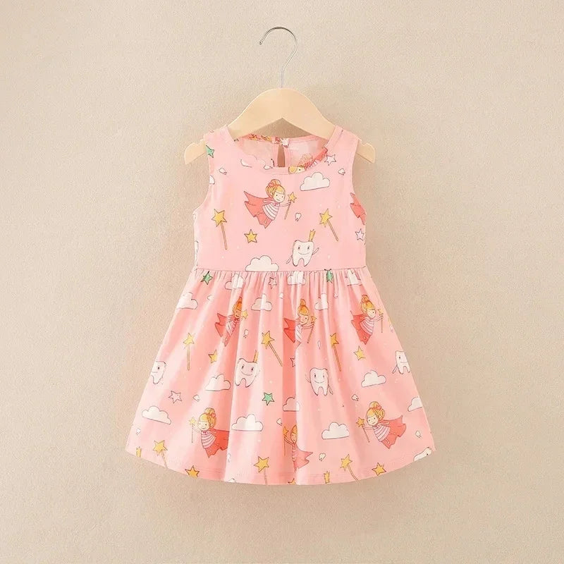 Cotton Cartoon Summer Dress for Girls – Sleeveless Princess Party Outfit