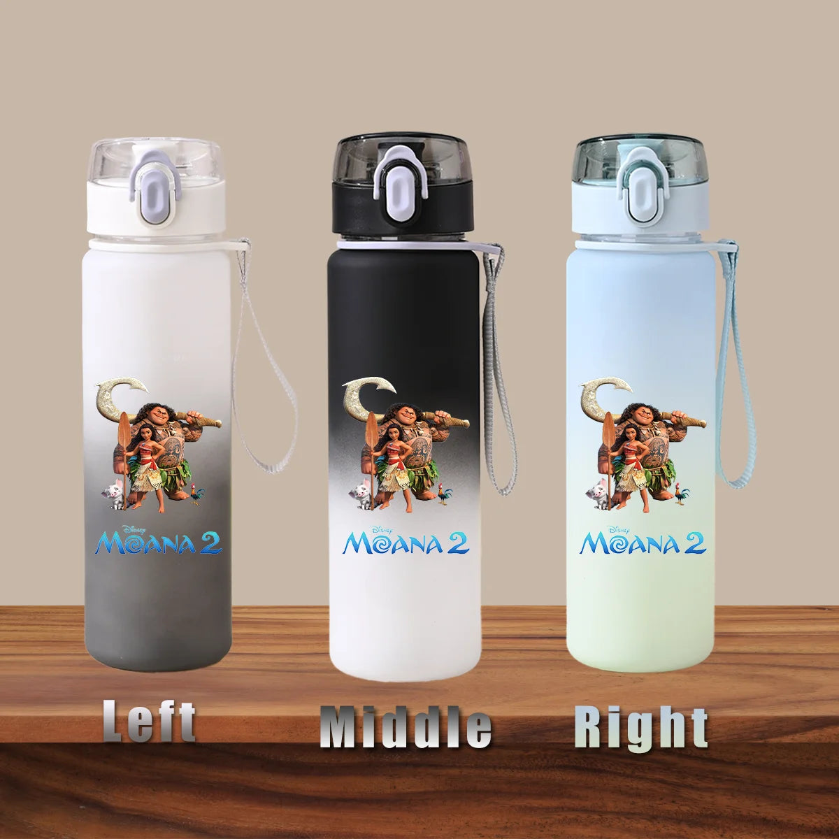 Disney Moana 2 Maui Kakamora Tia Animation Portable Plastic Gradient Outdoor Sport Water Bottle Child Gift Princess Fitness Run
