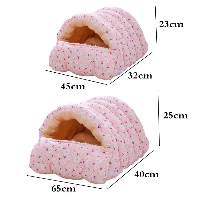 Warm Coral Fleece Cat Bed – Winter Pet Nest for Kittens & Small Dogs