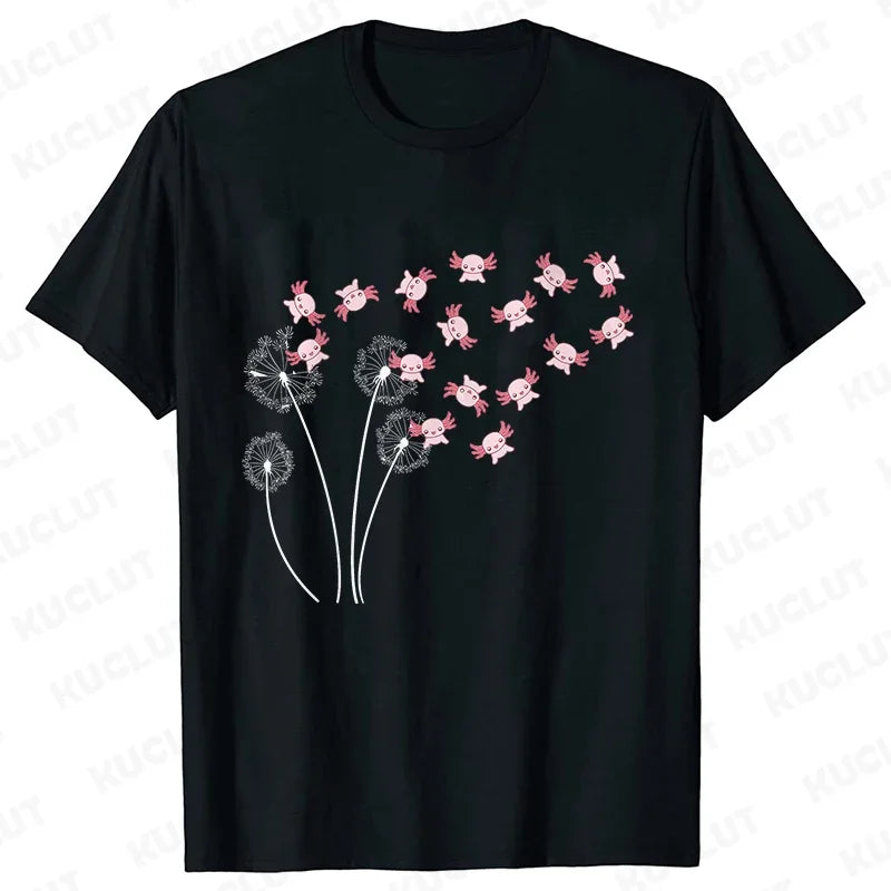 Dandelion Axolotl Flower T-Shirt – Whimsical Nature Meets Cute Charm
