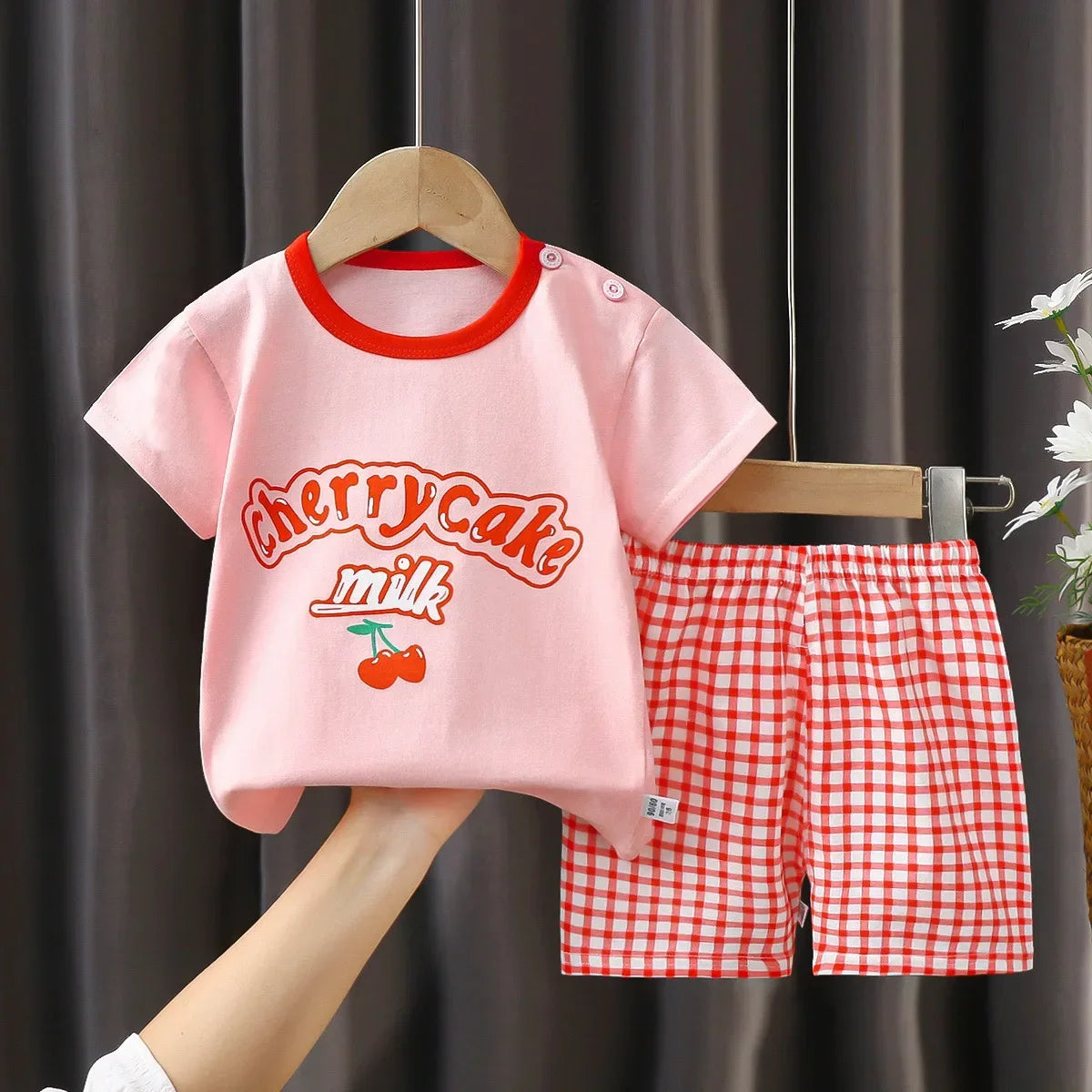 2-Piece Summer Cotton T-Shirt & Shorts Set for Toddlers – Unisex Cartoon Print Outfit