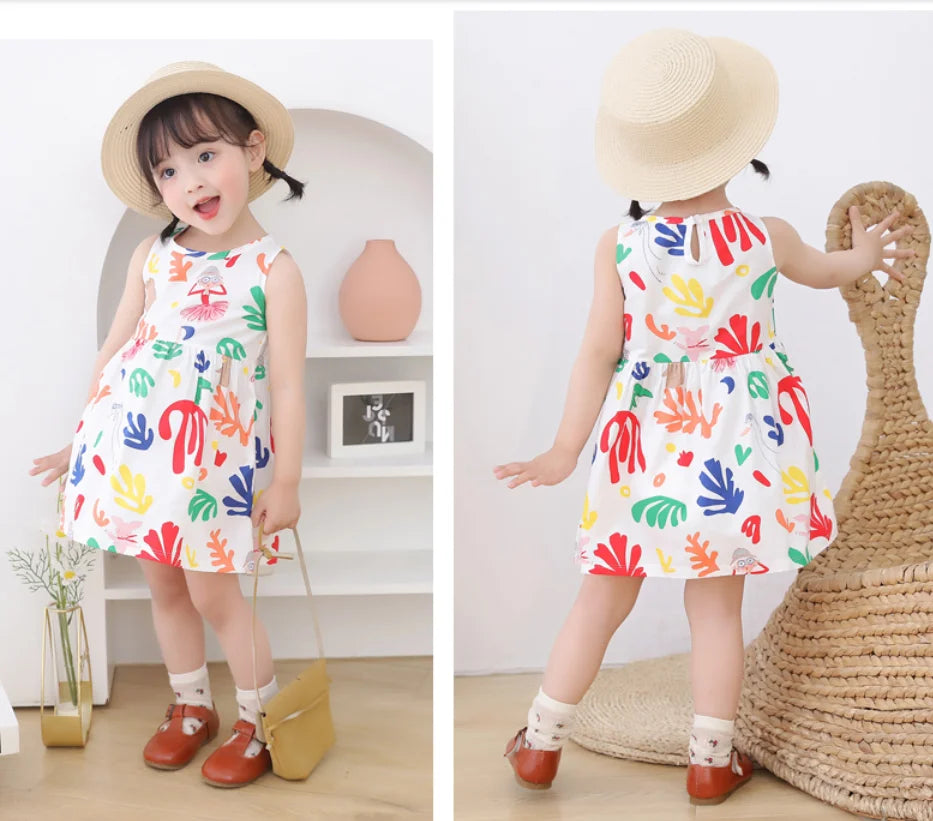 Cotton Cartoon Summer Dress for Girls – Sleeveless Princess Party Outfit