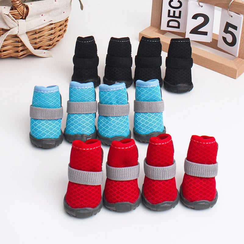 4pcs Breathable Dog & Cat Shoes – Anti-Slip, Year-Round Pet Paw Protectors
