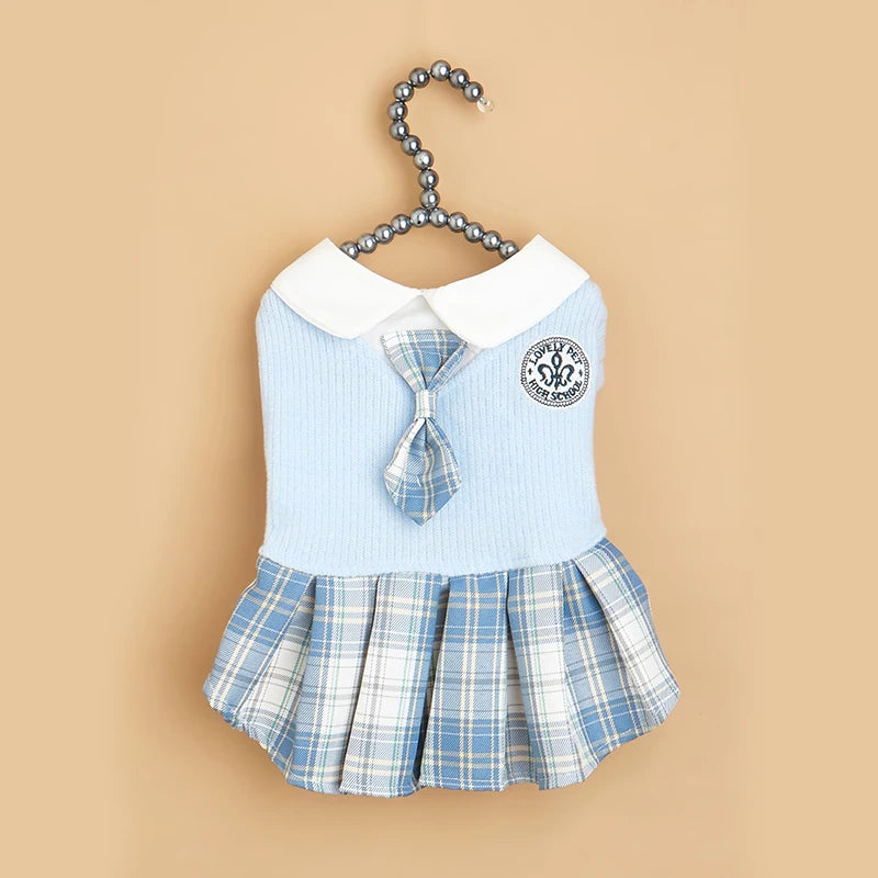 College Style Cute Pet Dress – Plaid Skirt for Small Dogs and Cats