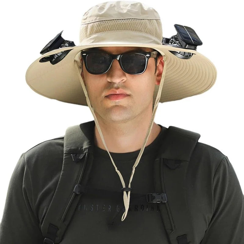 COZOK Wide Brim Solar Fan Hat – Unisex Outdoor UPF 50+ Fishing Hat with Built-in Solar Fan for Sun Protection (Hat03)