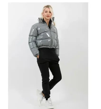 Glossy Short Puffer Jacket for Women – Cotton-Padded Zipper Coat | Casual Sexy Streetwear for Fall & Winter