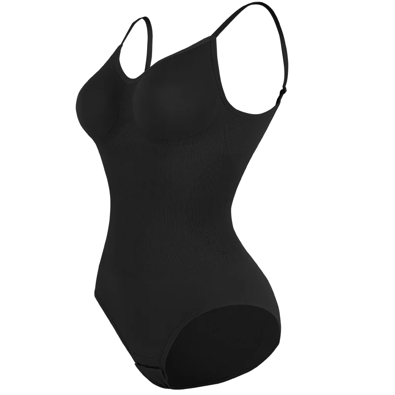 Low Back Bodysuit Shapewear for Women – Seamless Tummy Control Push-Up Body Shaper with Open Crotch & Adjustable Straps