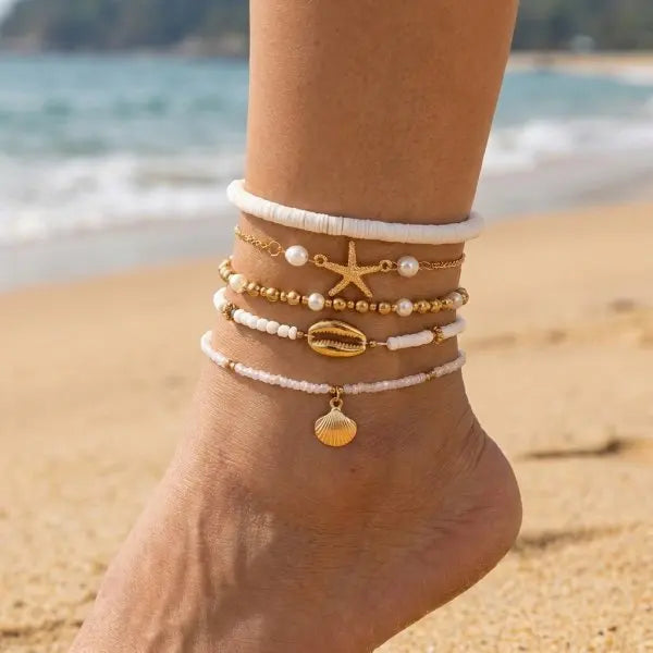 Bohemia Multilayer Rice Bead Anklet Set