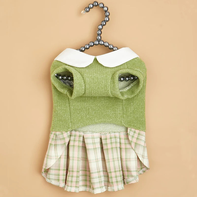 College Style Cute Pet Dress – Plaid Skirt for Small Dogs and Cats