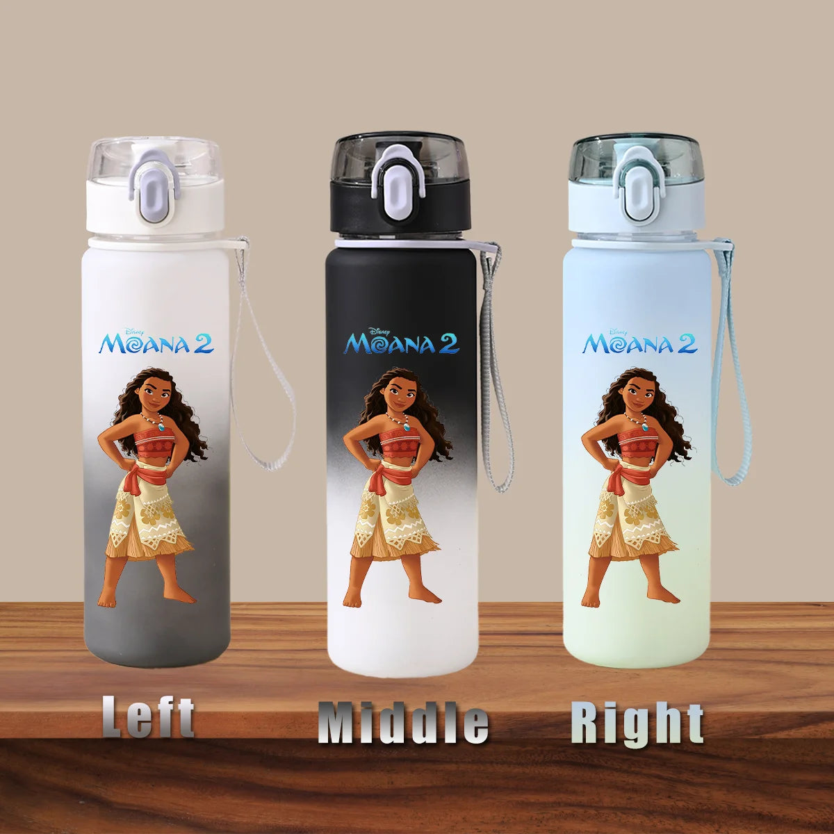 Disney Moana 2 Maui Kakamora Tia Animation Portable Plastic Gradient Outdoor Sport Water Bottle Child Gift Princess Fitness Run