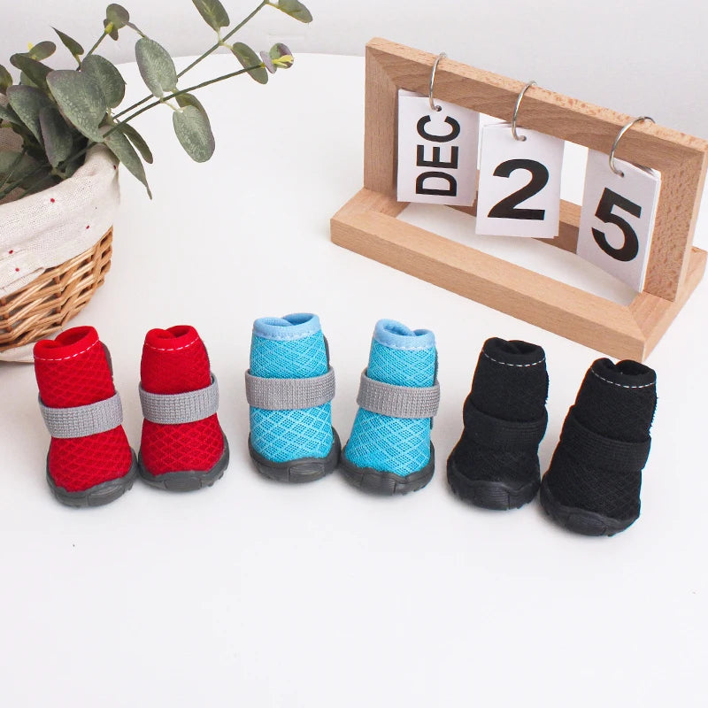 4pcs Breathable Dog & Cat Shoes – Anti-Slip, Year-Round Pet Paw Protectors