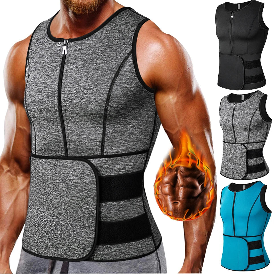 Men’s Neoprene Sweat Vest – Adjustable Waist Trainer with Double Zipper | Compression Sauna Shaper for Weight Loss & Workout