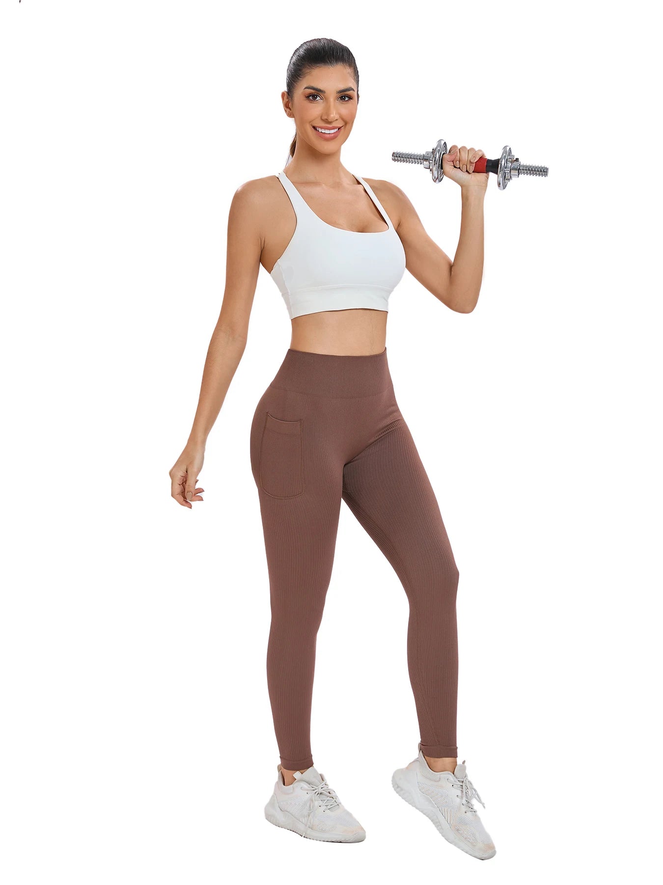 Women’s Seamless Threaded High-Waist Yoga Leggings – Ankle-Length Fitness Pants with Pockets | Stretch Knit Workout Wear