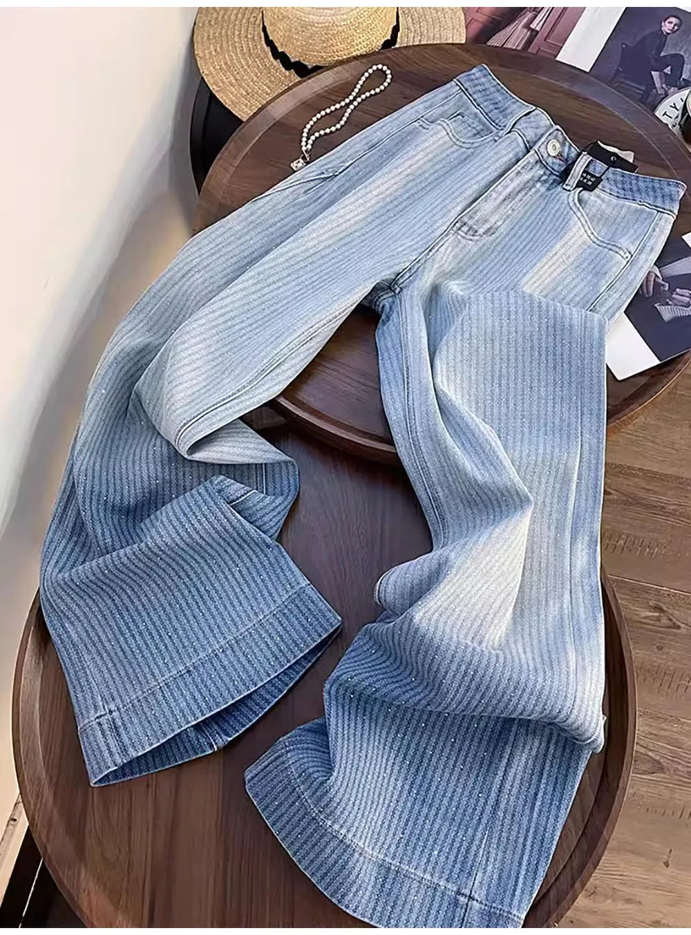 Shiny Rivet Wide Leg Jeans