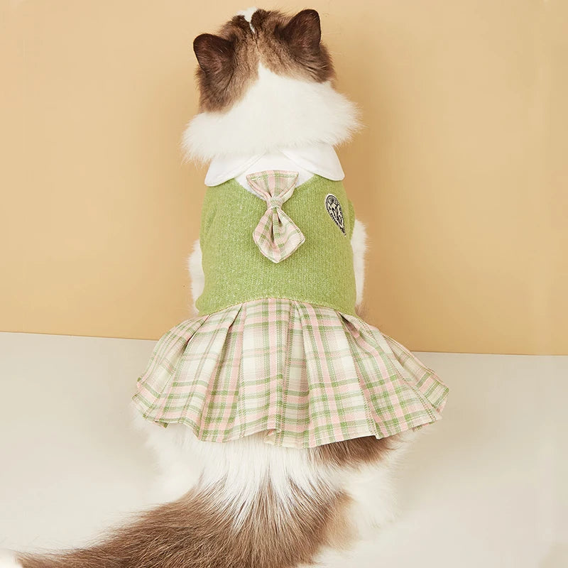College Style Cute Pet Dress – Plaid Skirt for Small Dogs and Cats