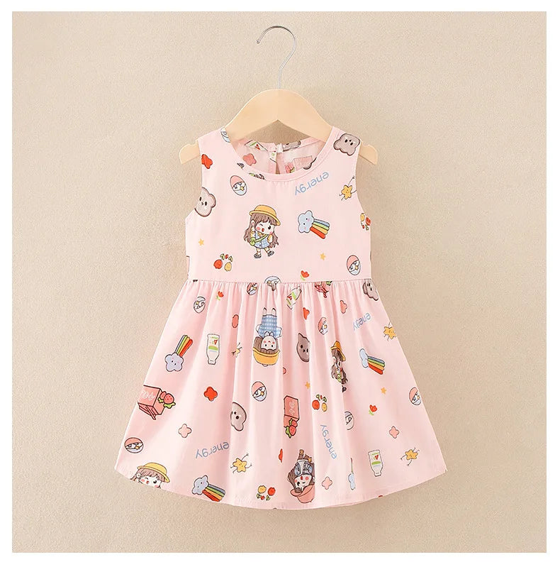 Cotton Cartoon Summer Dress for Girls – Sleeveless Princess Party Outfit