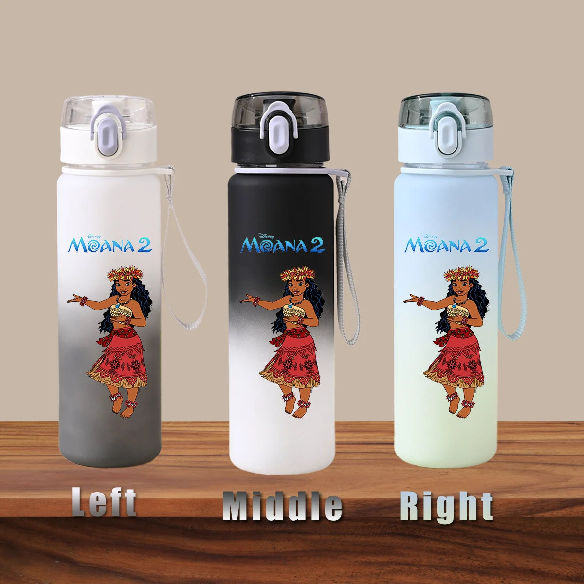 Disney Moana 2 Maui Kakamora Tia Animation Portable Plastic Gradient Outdoor Sport Water Bottle Child Gift Princess Fitness Run