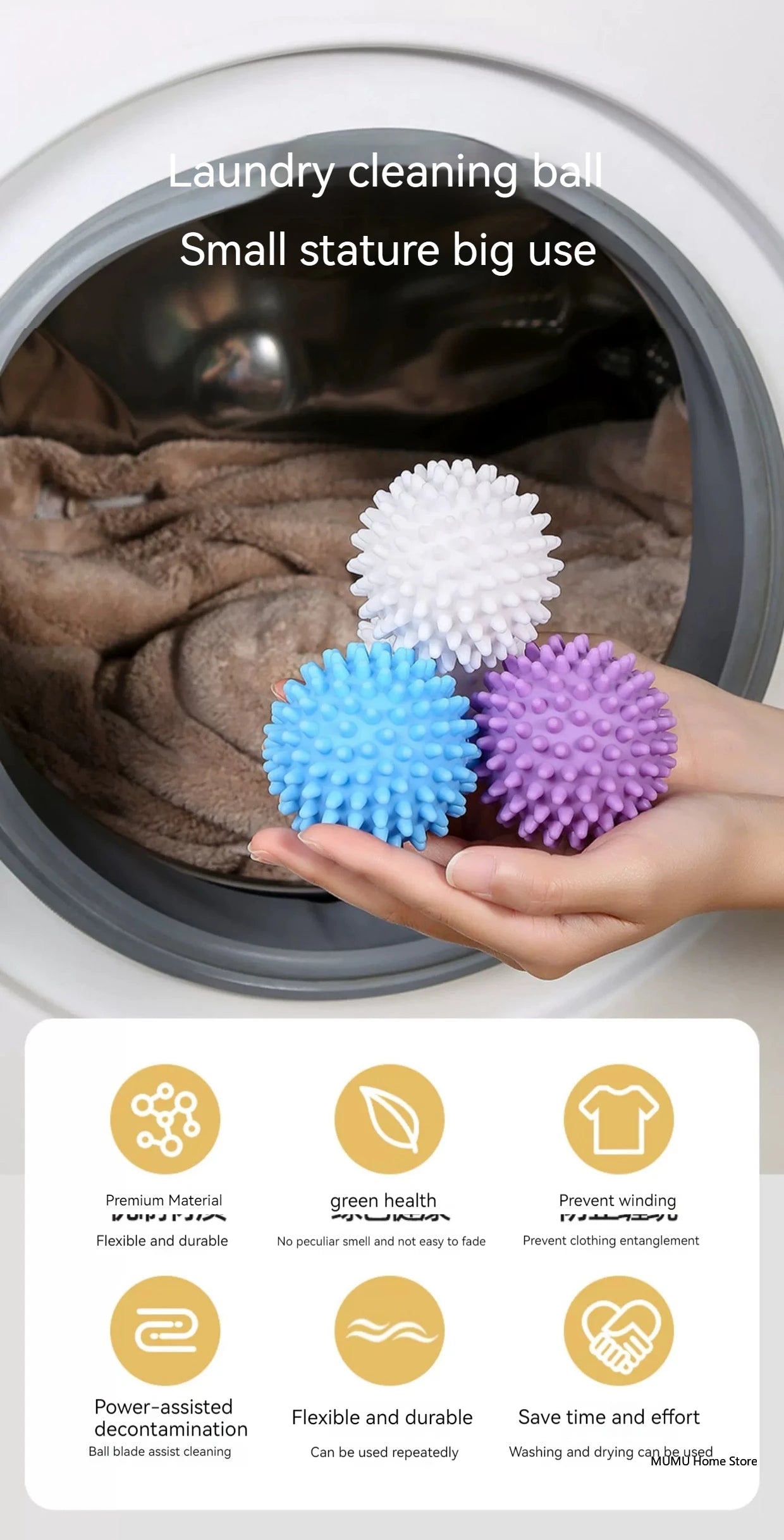 Reusable Laundry Balls – Fabric Softener Dryer Balls for Washing Machine