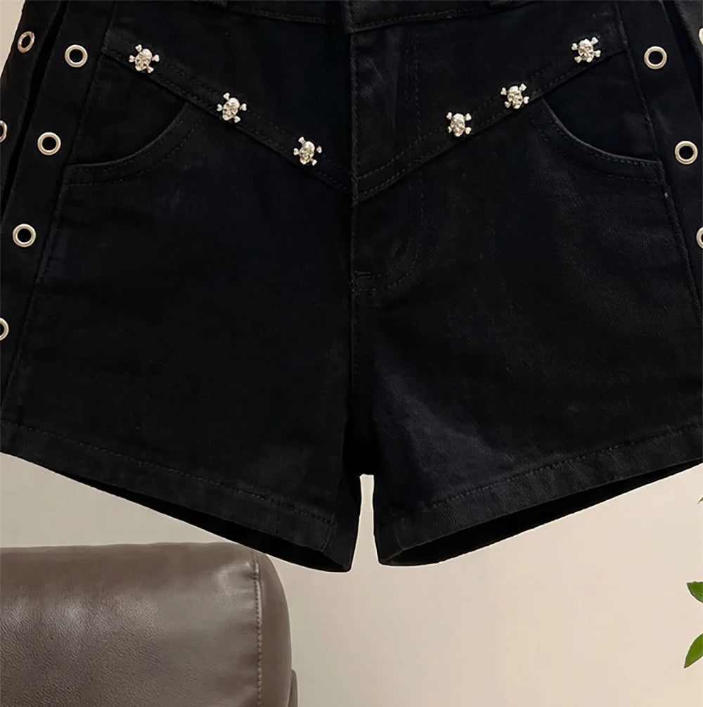 Black High Waist Denim Shorts