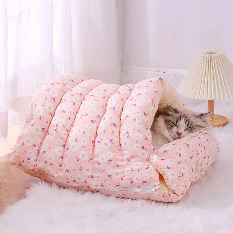 Warm Coral Fleece Cat Bed – Winter Pet Nest for Kittens & Small Dogs